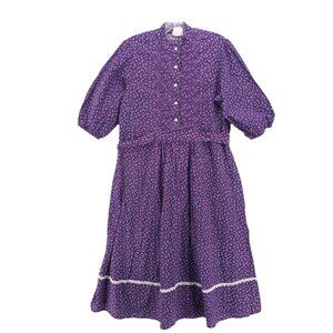 Vintage 70s EBER San Francisco Purple Floral Cottagecore Prairie Dress Size 13